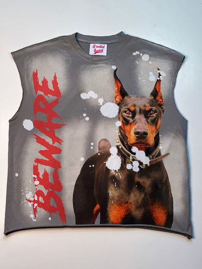 BEWARE sleeveless t-shirt.