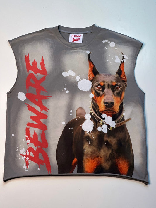 BEWARE sleeveless t-shirt.