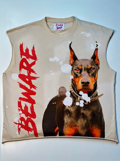 BEWARE sleeveless t-shirt.